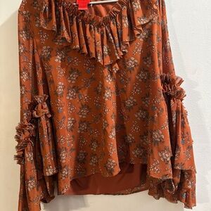 Floral Ruffle Blouse in Rust